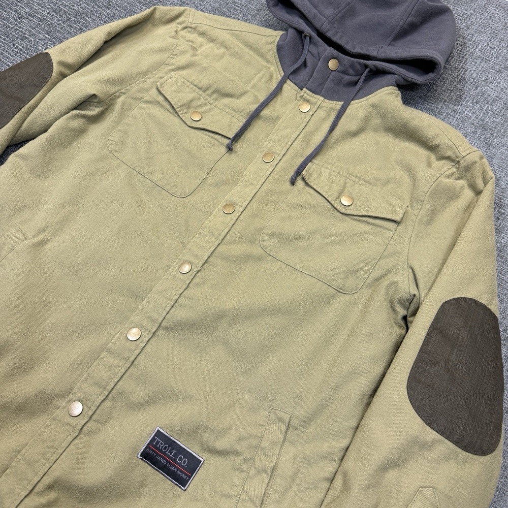 Troll Co Jacket Mens Large Green Sherpa Lined Hooded Winter Workwear Parka